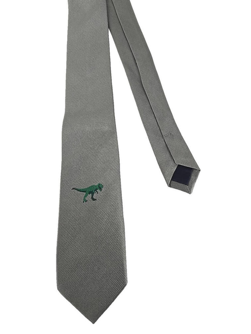 J.Crew Crewcuts Solid Gray Dino Embroidered Neck Tie Silk 52" Wedding Formal